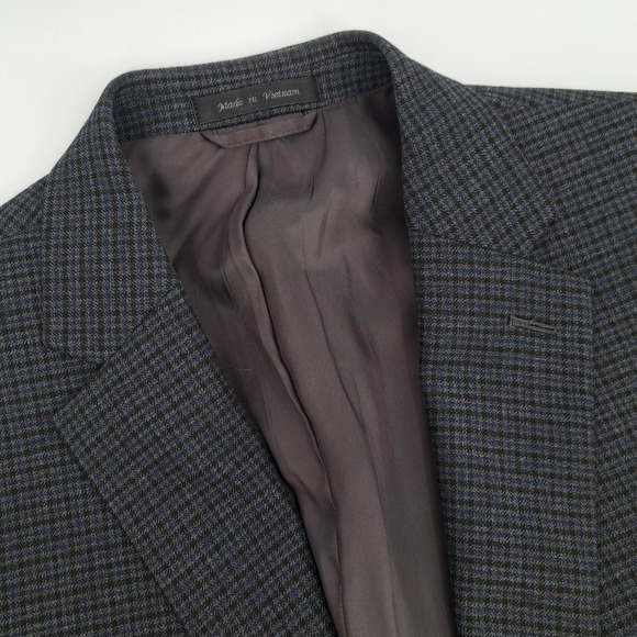 Lauren Ralph Lauren Blazer Mens 48R Poly Viscose Gray Blue Micro Check 2-Button